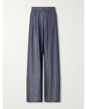 Cortana Anhelo Crinkled Silk-Charmeuse Wide-Leg Trousers - Blue