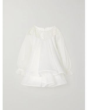 Rime Arodaky Mar Layered Ruffled Bead-Embellished Tulle And Silk-Organza Mini Dress - White