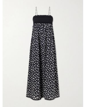 Posse Danielle Floral-Print Lace-Trimmed Cotton Maxi Dress - White