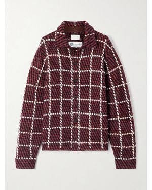 Aimé Leon Dore Cardigan En Laine Mérinos Mélangée À Carreaux Et À Broderies - Rouge