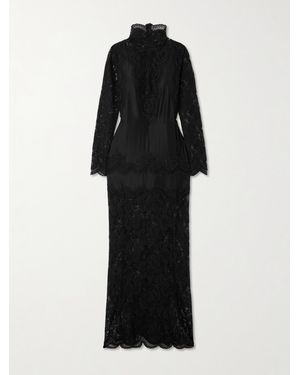 Rabanne Lace-Trimmed Silk-Satin Maxi Dress - Black