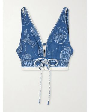 ALÉMAIS Lucky Cropped Printed Linen Top - Blue