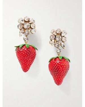 Saint Laurent Goldfarbene Ohrclips Mit Kristallen Und Harz - Rot