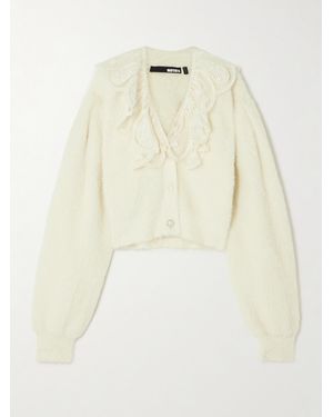 ROTATE BIRGER CHRISTENSEN Lace-Trimmed Knitted Cardigan - Natural