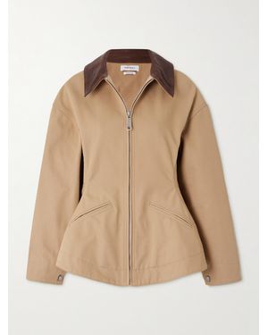 McQueen Leather-Trimmed Cotton-Canvas Peplum Jacket - Natural