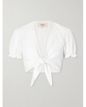 Emporio Sirenuse Poppy Knotted Linen Cropped Top - White