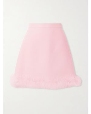Valentino Garavani Feather-Trimmed Wool And Silk-Blend Crepe Mini Skirt - Pink