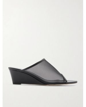 Aeyde Suzanne Leather-Trimmed Mesh Sandals - Black