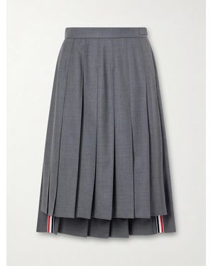 Thom Browne Asymmetric Grosgrain-Trimmed Pleated Wool Midi Skirt - Grey