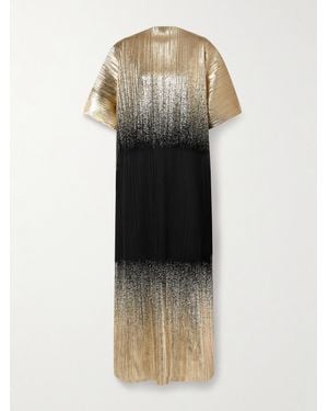Dima Ayad Metallic Plissé-Tulle Gown - Black