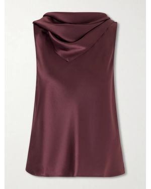 Leset Barb Draped Satin Blouse - Purple