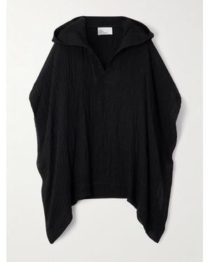 Lisa Marie Fernandez Poncho À Capuche En Gaze De Lin Mélangé Froissée - Noir