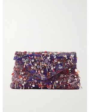 Dries Van Noten Embellished Metallic Jacquard Clutch - Purple