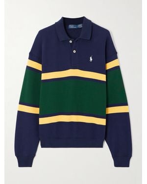 Polo Ralph Lauren Striped Cotton-Blend Jersey Polo Shirt - Blue