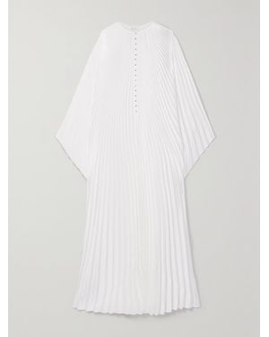 SemSem Crystal-Embellished Plissé-Satin Maxi Dress - White