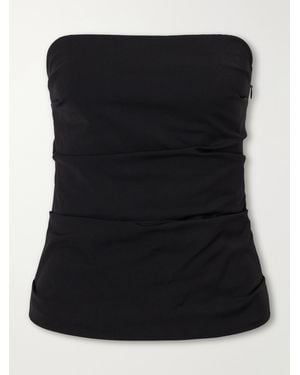 Colleen Allen Strapless Gathered Stretch Wool-Blend Tank - Black