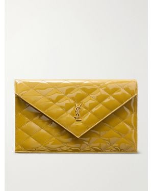 Saint Laurent Paris Matelassé Patent-Leather Clutch - Yellow
