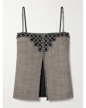 Stella McCartney Crystal-Embellished Herringbone Wool-Blend Top - Grey