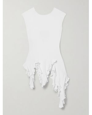 Conner Ives Jellyfish Asymmetric Ruffled Bamboo-Blend Jersey Top - White