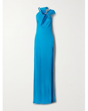 Et Ochs One-Shoulder Cutout Ruched Stretch-Jersey Gown - Blue