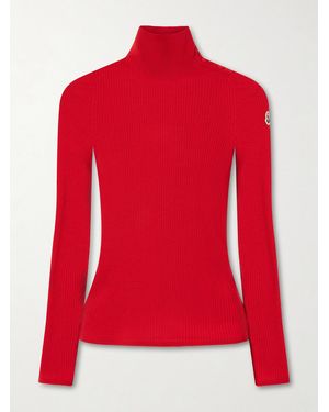 Moncler Logo-Appliquéd Ribbed Wool Sweater - Red