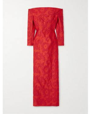 Emilia Wickstead Zarit Off-The-Shoulder Bouclé-Jacquard Maxi Dress - Red
