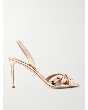 Aquazzura Tati 85 Metallic Leather Sandals - Natural