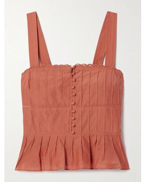 La Ligne Pintucked Cotton And Silk-Blend Peplum Tank - Pink
