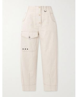 Moncler Eyelet-Embellished Cotton And Linen-Blend Canvas Tapered Cargo Trousers - Natural
