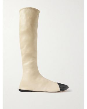 Christen Tabi Stretch-Leather Knee Boots - White