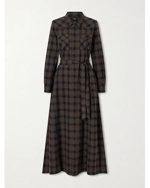 RRL Belted Checked Cotton Maxi Shirt Dress - Black