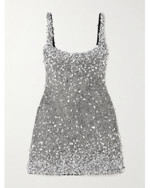 Clio Peppiatt Midas Embellished Stretch-Tulle Mini Dress - Grey