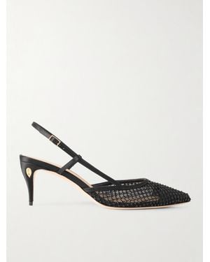 Jennifer Chamandi Mario 65 Satin-Trimmed Crystal-Embellished Mesh Slingback Pumps - Black
