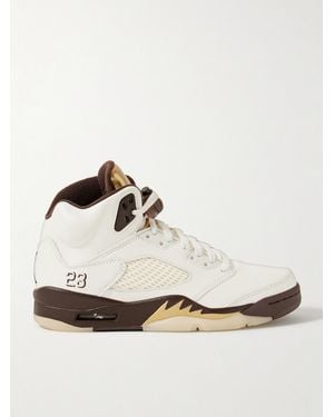 Nike Air Jordan 5 Retro Rubber And Mesh-Trimmed Leather High-Top Sneakers - White