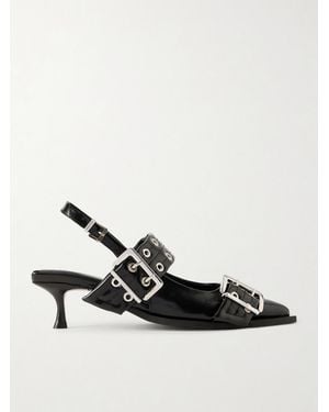 Ganni Feminine Buckle Vegan Slingback Pumps - Black