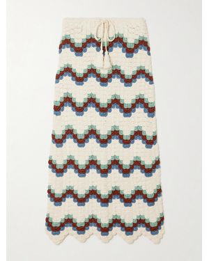 Escvdo Safi Scalloped Crocheted Organic Cotton Midi Skirt - Natural