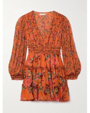 Ulla Johnson Lya Ruffled Floral-Print Silk-Crepon Mini Dress - Orange