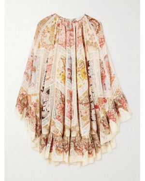 Zimmermann Daylight Flutter Lace-Trimmed Tiered Printed Cotton Mini Dress - Natural