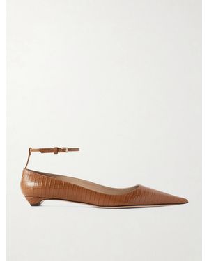 Tom Ford Snake-Effect Leather Point-Toe Ballet Flats - White