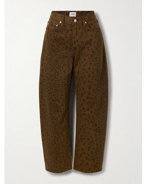 Citizens of Humanity Miro Long Leopard-Print Mid-Rise Barrel-Leg Jeans - Green