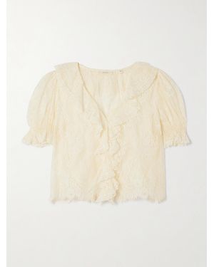 Doen Henri Ruffled Pintucked Lace Blouse - Natural