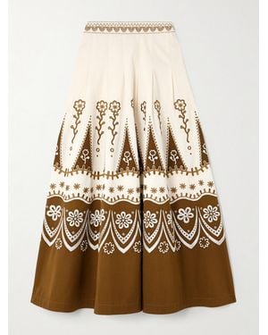 Emporio Sirenuse Amelianna Embroidered Cotton-Blend Drill Maxi Skirt - Natural