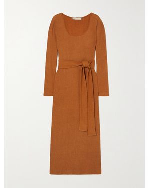Savannah Morrow Rum Belted Crinkled Silk And Bamboo-Blend Midi Dress - Brown
