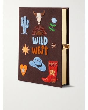 Olympia Le-Tan Wild West Embroidered Appliquéd Canvas Clutch - Brown