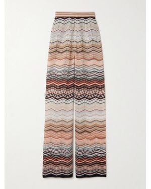 Missoni Sequin-Embellished Striped Metallic Crochet-Knit Wide-Leg Trousers - White