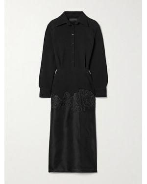 Brandon Maxwell The Amelie Crystal-Embellished Wool-Blend Crepe And Silk-Organza Midi Shirt Dress - Black