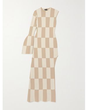 A.W.A.K.E. MODE Asymmetrisches Maxikleid Aus Kariertem Strick - Natur