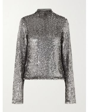 Interior Frances Sequined Stretch-Tulle Top - Grey