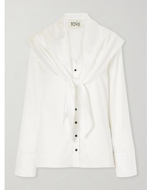 TOVE Nia Scarf-Detailed Cotton-Poplin Shirt - White