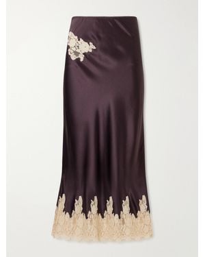 Doen Lace-Trimmed Silk-Satin Midi Skirt - Purple